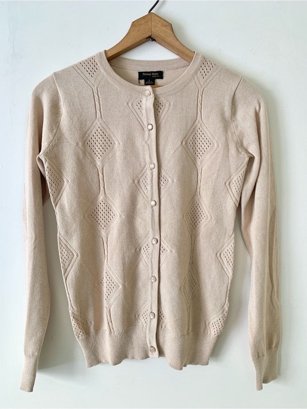 TENNEY ROSE Eyelet-Knit Button Cardigan